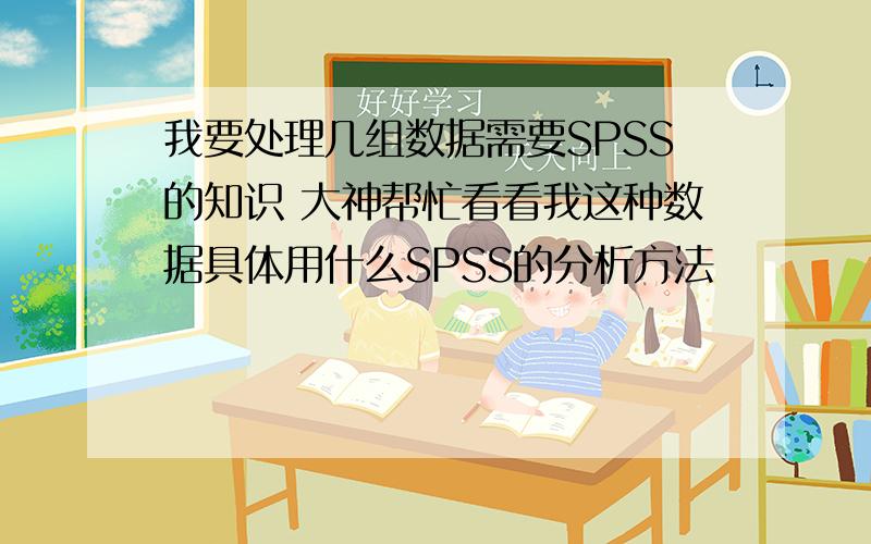 我要处理几组数据需要SPSS的知识 大神帮忙看看我这种数据具体用什么SPSS的分析方法