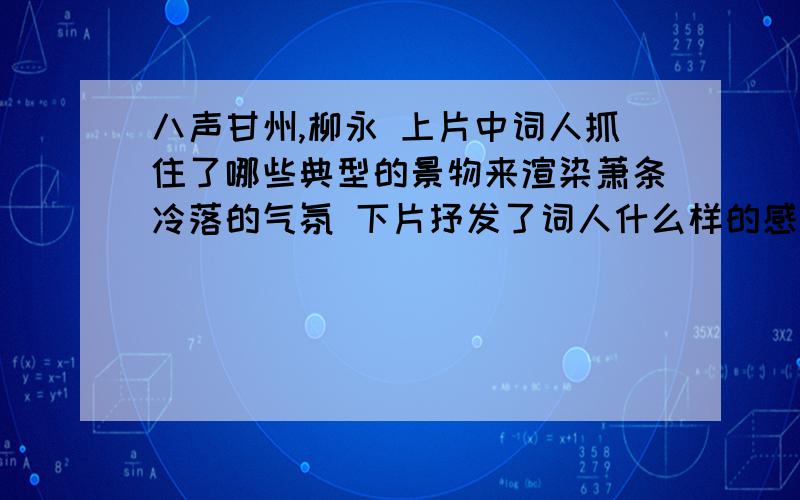 八声甘州,柳永 上片中词人抓住了哪些典型的景物来渲染萧条冷落的气氛 下片抒发了词人什么样的感情在抒情方式上有何特点,请结