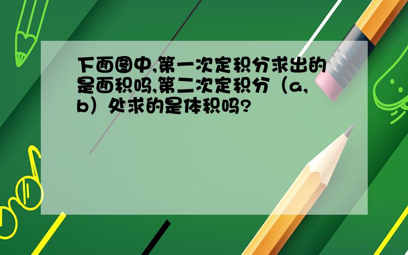 下面图中,第一次定积分求出的是面积吗,第二次定积分（a,b）处求的是体积吗?