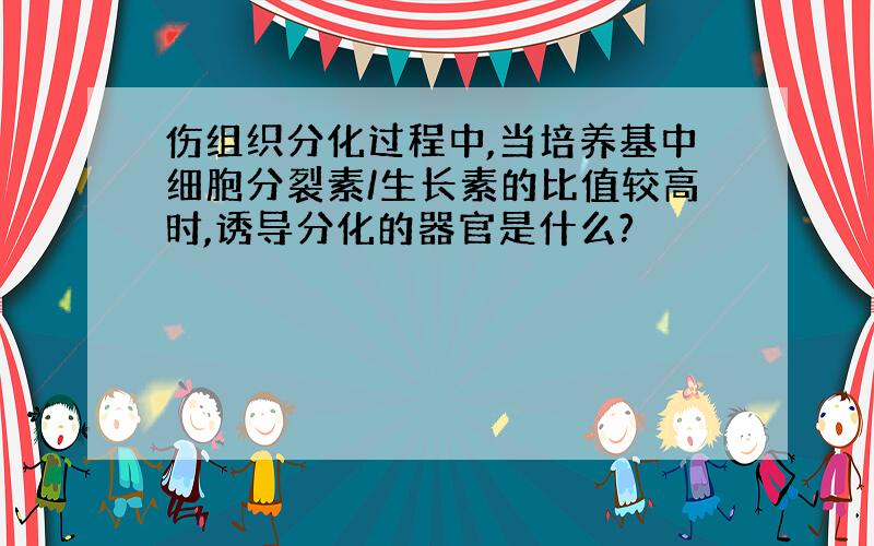 伤组织分化过程中,当培养基中细胞分裂素/生长素的比值较高时,诱导分化的器官是什么?