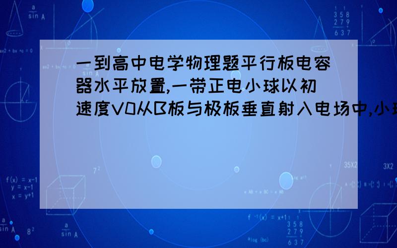 一到高中电学物理题平行板电容器水平放置,一带正电小球以初速度V0从B板与极板垂直射入电场中,小球仅受电场力作用,如图所示