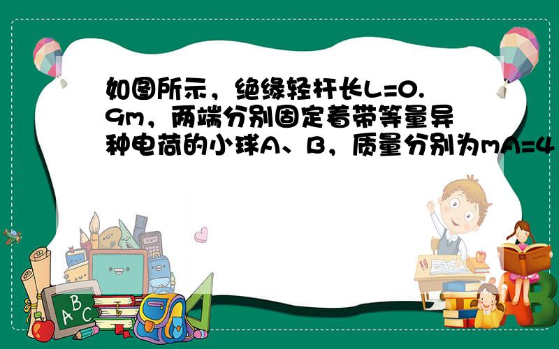 如图所示，绝缘轻杆长L=0.9m，两端分别固定着带等量异种电荷的小球A、B，质量分别为mA=4×10-2kg，mB=8×