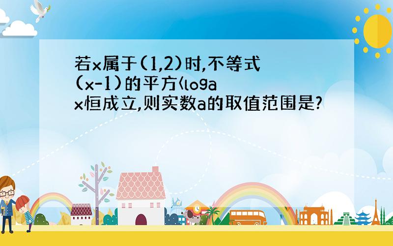 若x属于(1,2)时,不等式(x-1)的平方〈loga x恒成立,则实数a的取值范围是?