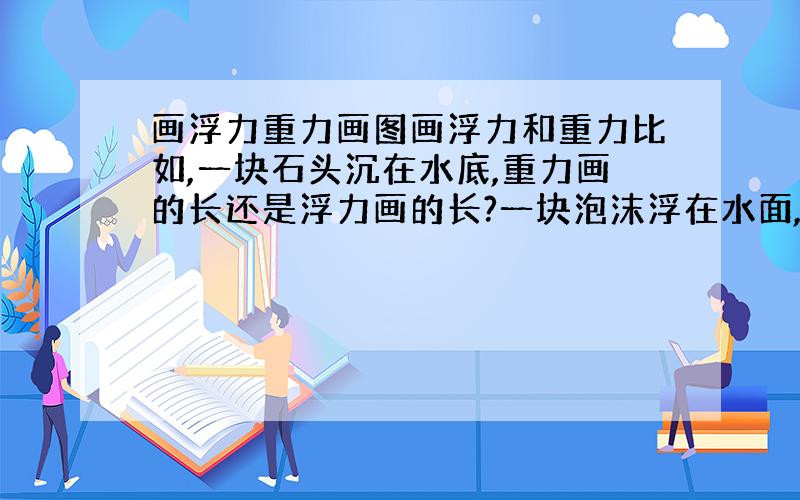 画浮力重力画图画浮力和重力比如,一块石头沉在水底,重力画的长还是浮力画的长?一块泡沫浮在水面,重力画的长还是浮力画的长?