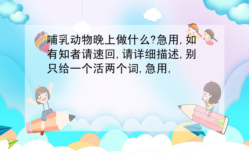 哺乳动物晚上做什么?急用,如有知者请速回,请详细描述,别只给一个活两个词,急用,