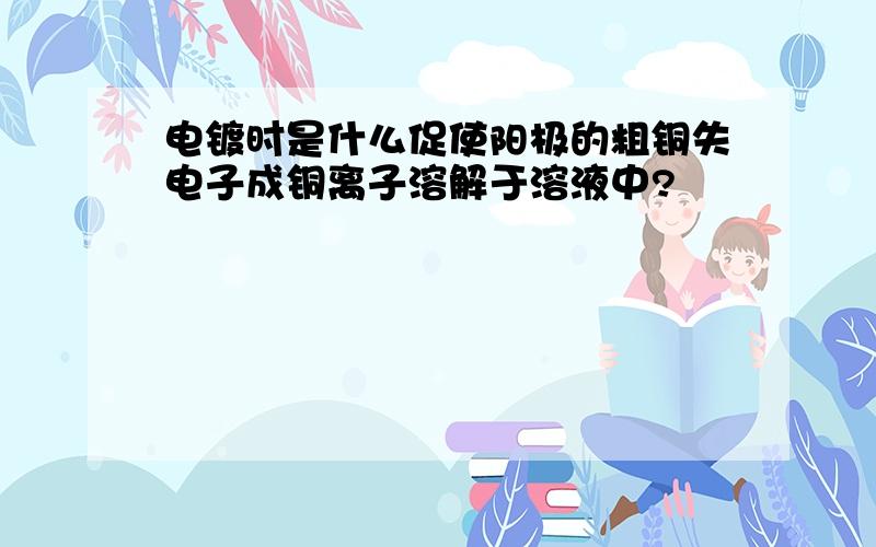 电镀时是什么促使阳极的粗铜失电子成铜离子溶解于溶液中?