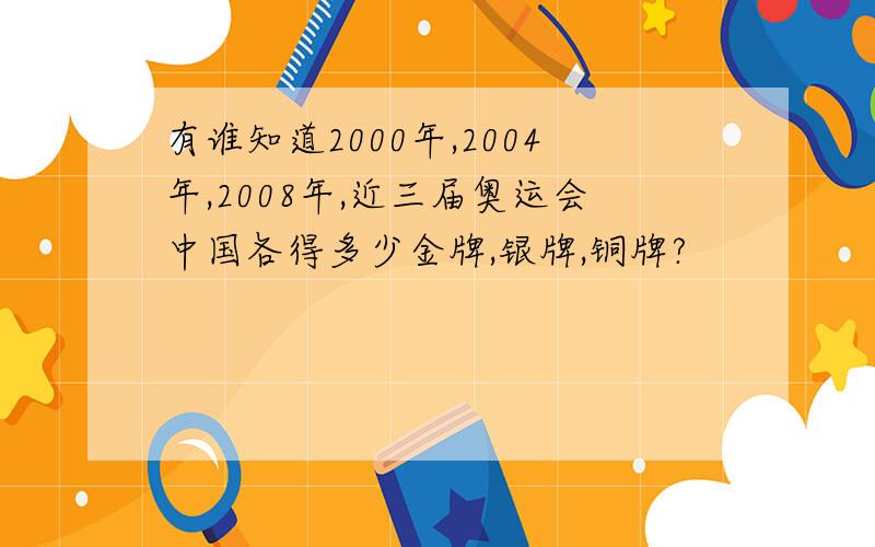 有谁知道2000年,2004年,2008年,近三届奥运会中国各得多少金牌,银牌,铜牌?