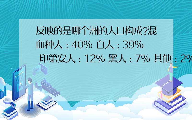 反映的是哪个洲的人口构成?混血种人：40% 白人：39% 印第安人：12% 黑人：7% 其他：2%