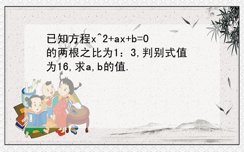 已知方程x^2+ax+b=0的两根之比为1：3,判别式值为16,求a,b的值.