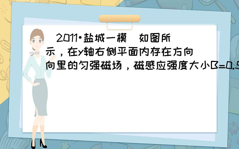 （2011•盐城一模）如图所示，在y轴右侧平面内存在方向向里的匀强磁场，磁感应强度大小B=0.5T，坐标原点o有一放射源