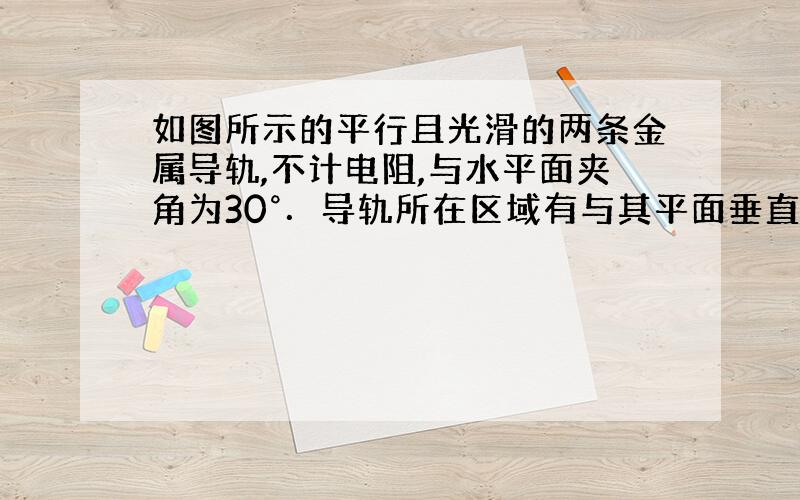 如图所示的平行且光滑的两条金属导轨,不计电阻,与水平面夹角为30°．导轨所在区域有与其平面垂直的匀强磁场,磁感应强度B＝