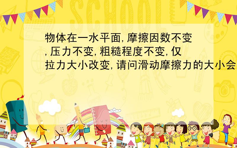 物体在一水平面,摩擦因数不变,压力不变,粗糙程度不变,仅拉力大小改变,请问滑动摩擦力的大小会不会改