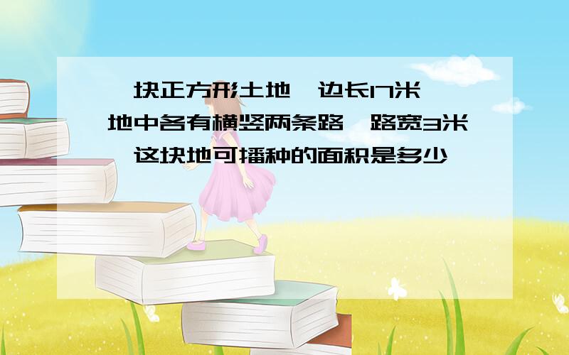 一块正方形土地,边长17米,地中各有横竖两条路,路宽3米,这块地可播种的面积是多少