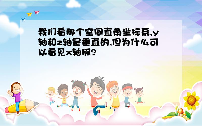 我们看那个空间直角坐标系,y轴和z轴是垂直的,但为什么可以看见x轴啊?