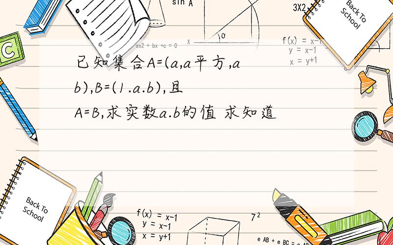 已知集合A=(a,a平方,ab),B=(1.a.b),且A=B,求实数a.b的值 求知道