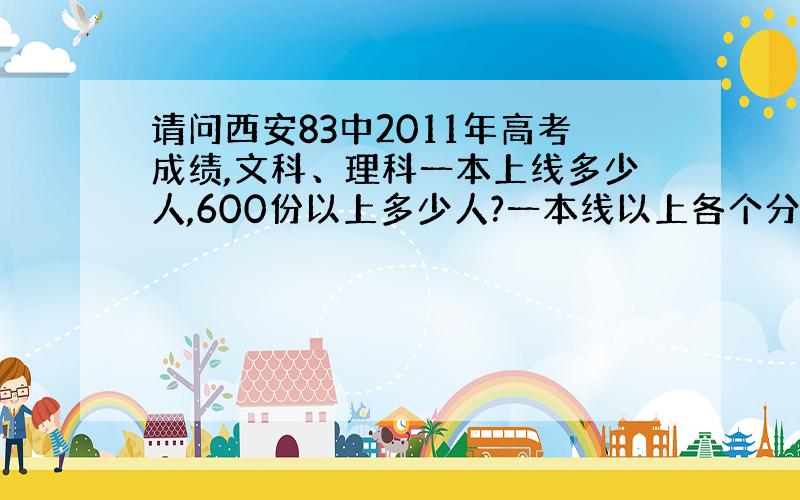 请问西安83中2011年高考成绩,文科、理科一本上线多少人,600份以上多少人?一本线以上各个分数段的人数.