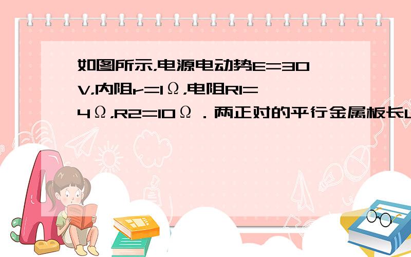 如图所示，电源电动势E=30V，内阻r=1Ω，电阻R1=4Ω，R2=10Ω．两正对的平行金属板长L=0.2m，两板间的距