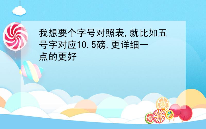 我想要个字号对照表,就比如五号字对应10.5磅,更详细一点的更好