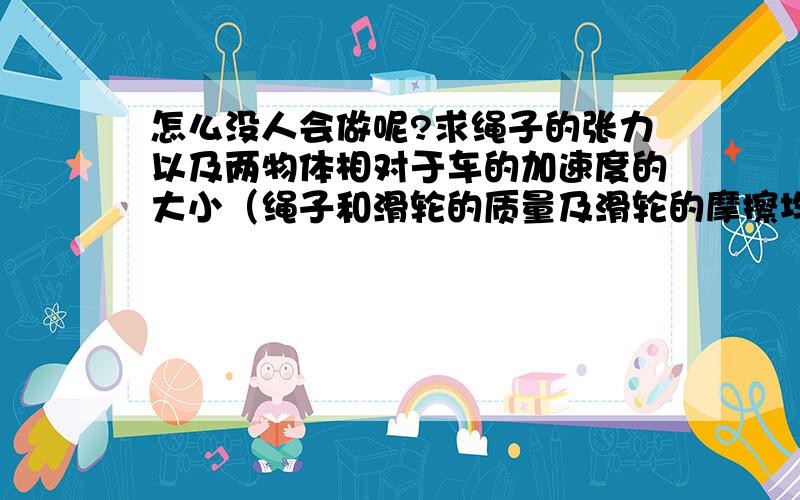 怎么没人会做呢?求绳子的张力以及两物体相对于车的加速度的大小（绳子和滑轮的质量及滑轮的摩擦均不计）