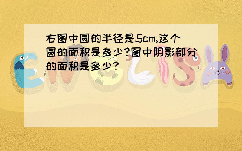 右图中圆的半径是5cm,这个圆的面积是多少?图中阴影部分的面积是多少?