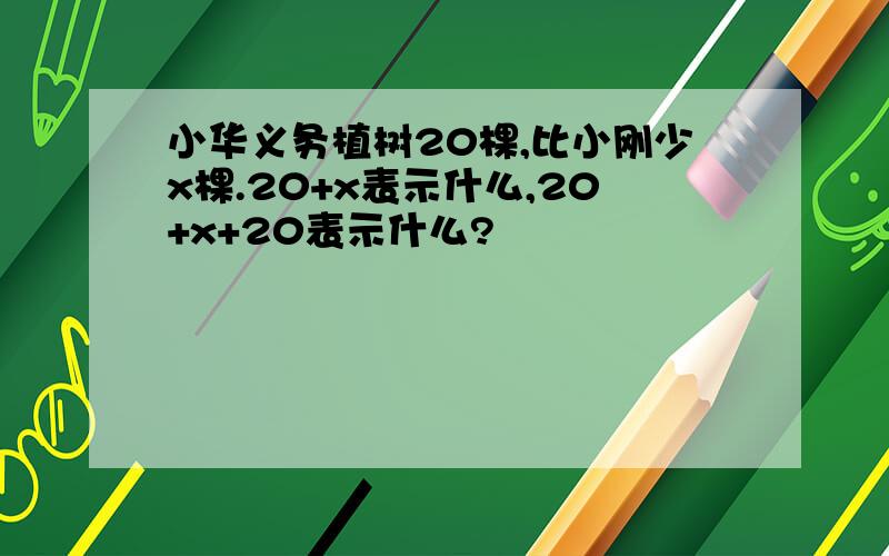 小华义务植树20棵,比小刚少x棵.20+x表示什么,20+x+20表示什么?