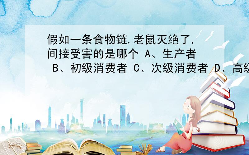 假如一条食物链,老鼠灭绝了,间接受害的是哪个 A、生产者 B、初级消费者 C、次级消费者 D、高级消费者