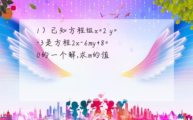 1）已知方程组x=2 y= -3是方程2x-6my+8=0的一个解,求m的值