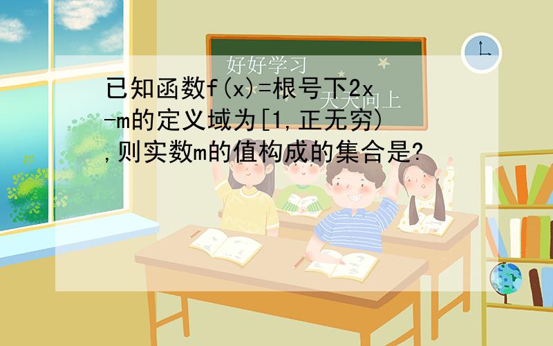 已知函数f(x)=根号下2x-m的定义域为[1,正无穷),则实数m的值构成的集合是?