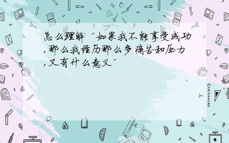 怎么理解“如果我不能享受成功,那么我经历那么多痛苦和压力,又有什么意义”