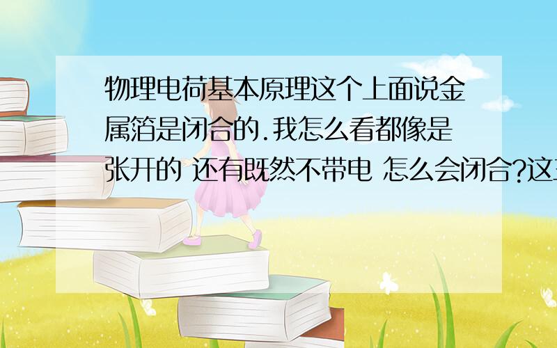 物理电荷基本原理这个上面说金属箔是闭合的.我怎么看都像是张开的 还有既然不带电 怎么会闭合?这三问的答案都是什么 原因?