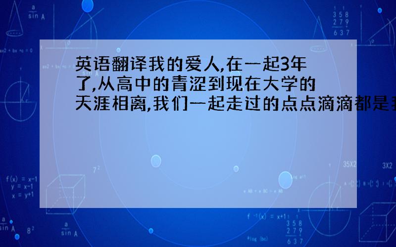 英语翻译我的爱人,在一起3年了,从高中的青涩到现在大学的天涯相离,我们一起走过的点点滴滴都是我这辈子无法抹去的印记,我不