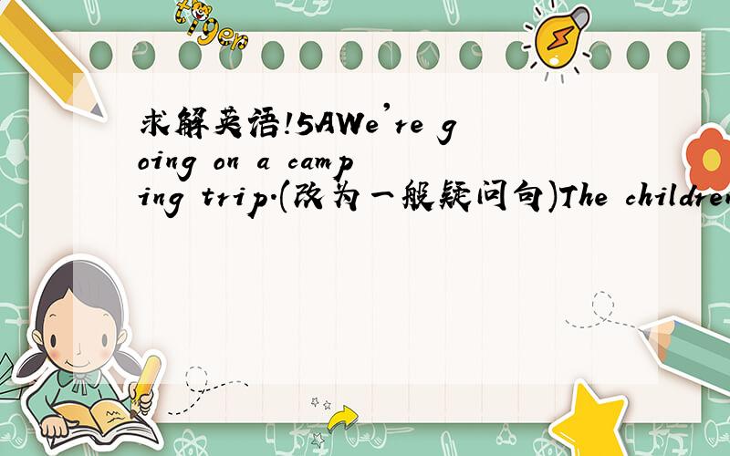 求解英语!5AWe're going on a camping trip.(改为一般疑问句)The children h