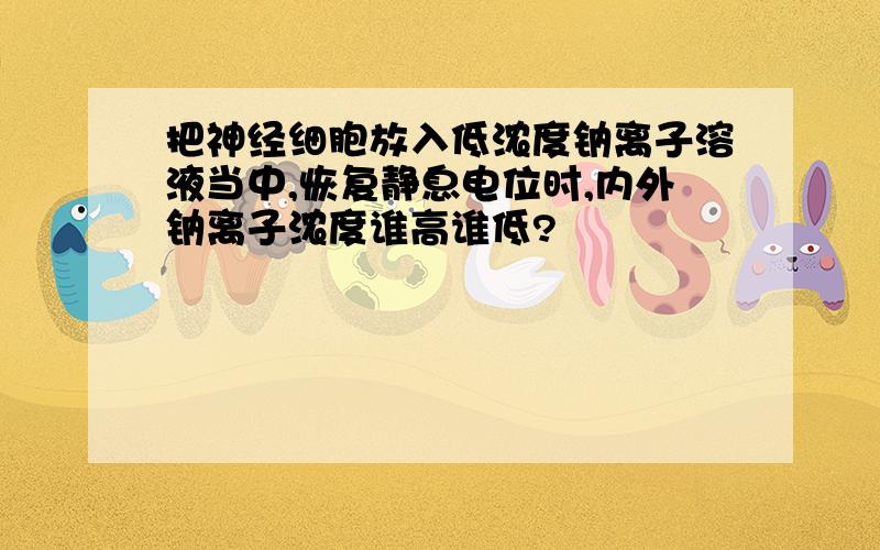 把神经细胞放入低浓度钠离子溶液当中,恢复静息电位时,内外钠离子浓度谁高谁低?