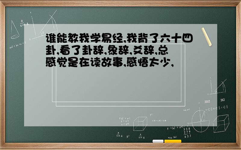 谁能教我学易经,我背了六十四卦,看了卦辞,象辞,爻辞,总感觉是在读故事,感悟太少,