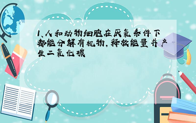 1、人和动物细胞在厌氧条件下都能分解有机物,释放能量并产生二氧化碳