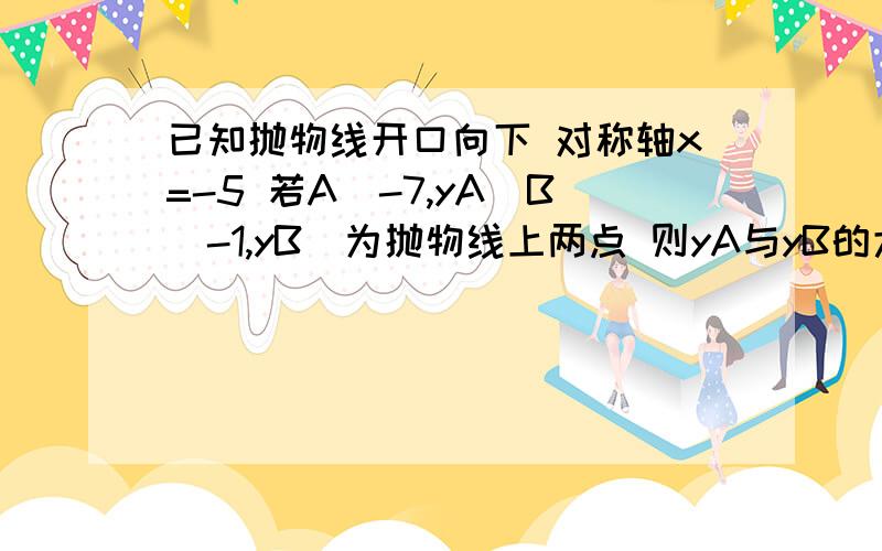 已知抛物线开口向下 对称轴x=-5 若A(-7,yA)B(-1,yB)为抛物线上两点 则yA与yB的大小关系 （要有过程