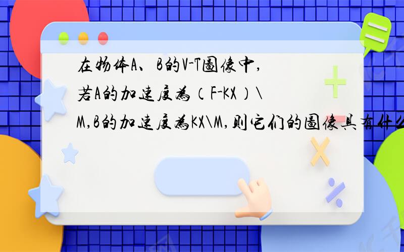 在物体A、B的V-T图像中,若A的加速度为（F-KX）\M,B的加速度为KX\M,则它们的图像具有什么样的特点（如关于什