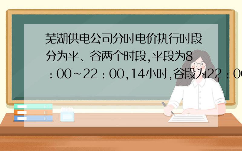 芜湖供电公司分时电价执行时段分为平、谷两个时段,平段为8：00~22：00,14小时,谷段为22：00~次日8：00