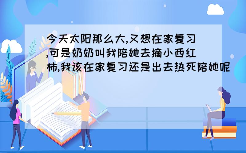 今天太阳那么大,又想在家复习,可是奶奶叫我陪她去摘小西红柿,我该在家复习还是出去热死陪她呢