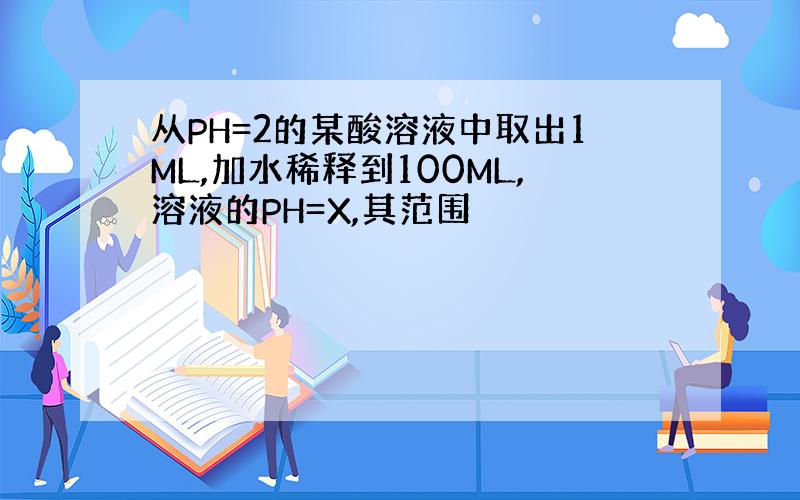 从PH=2的某酸溶液中取出1ML,加水稀释到100ML,溶液的PH=X,其范围