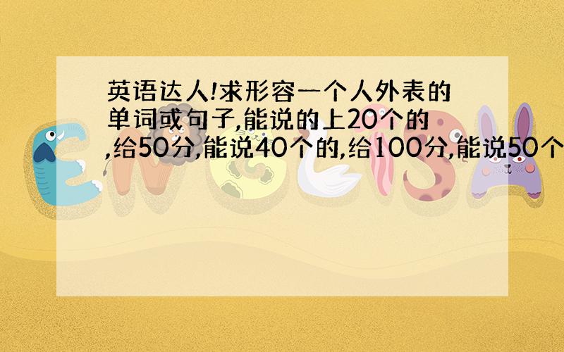 英语达人!求形容一个人外表的单词或句子,能说的上20个的,给50分,能说40个的,给100分,能说50个,给15