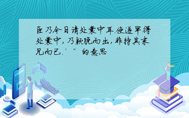 臣乃今日请处囊中耳.使遂早得处囊中,乃颖脱而出,非特其末见而已.’”的意思