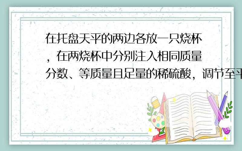 在托盘天平的两边各放一只烧杯，在两烧杯中分别注入相同质量分数、等质量且足量的稀硫酸，调节至平衡.现向左边烧杯中投入20.