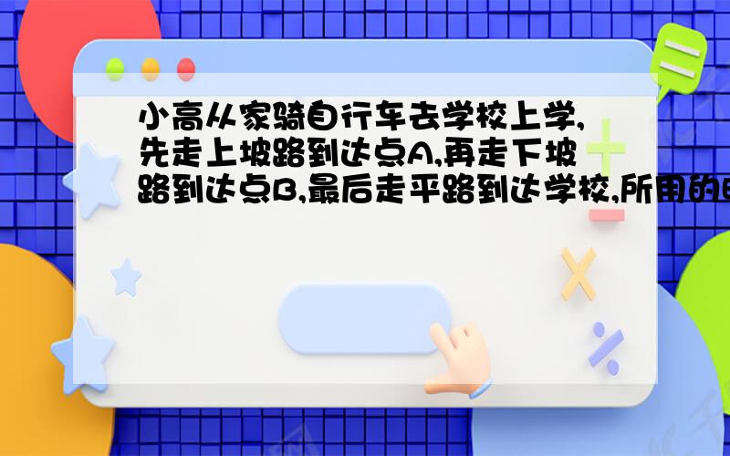 小高从家骑自行车去学校上学,先走上坡路到达点A,再走下坡路到达点B,最后走平路到达学校,所用的时间与路程的关系如图所示,