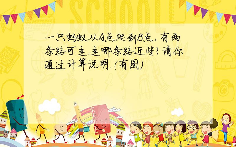 一只蚂蚁从A点爬到B点,有两条路可走.走哪条路近些?请你通过计算说明.（有图）