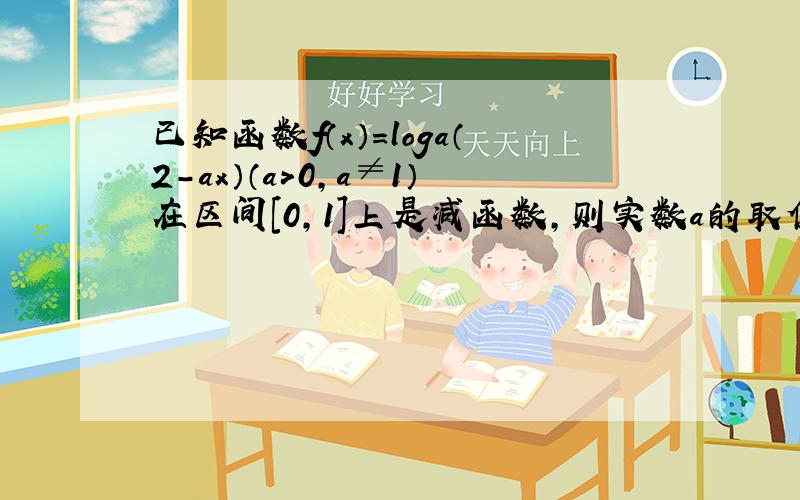 已知函数f（x）=loga（2-ax）（a＞0，a≠1）在区间[0，1]上是减函数，则实数a的取值范围是______．