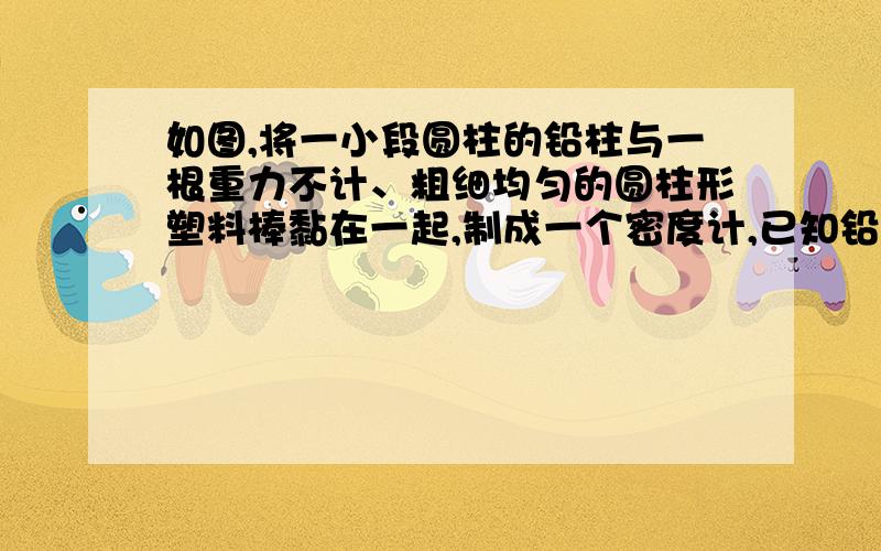 如图,将一小段圆柱的铅柱与一根重力不计、粗细均匀的圆柱形塑料棒黏在一起,制成一个密度计,已知铅柱的直径与塑料棒的直径相同