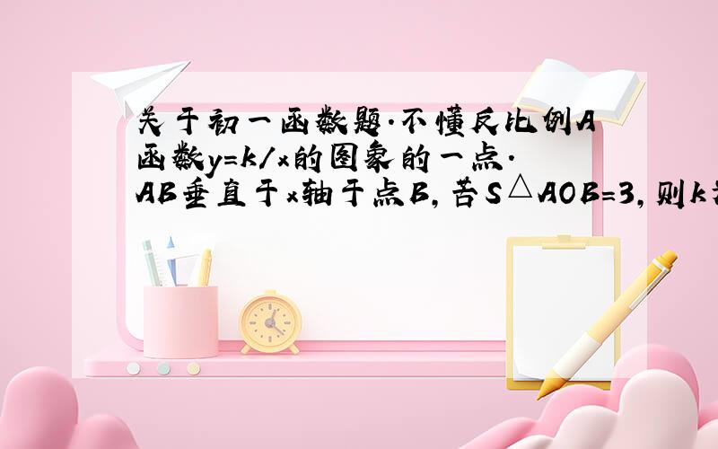 关于初一函数题.不懂反比例A函数y=k/x的图象的一点.AB垂直于x轴于点B,苦S△AOB=3,则k为?麻烦写下过程