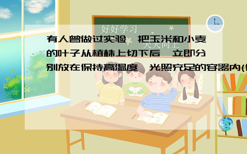 有人曾做过实验,把玉米和小麦的叶子从植株上切下后,立即分别放在保持高温度、光照充足的容器内(保持生活状态),叶子的含水量