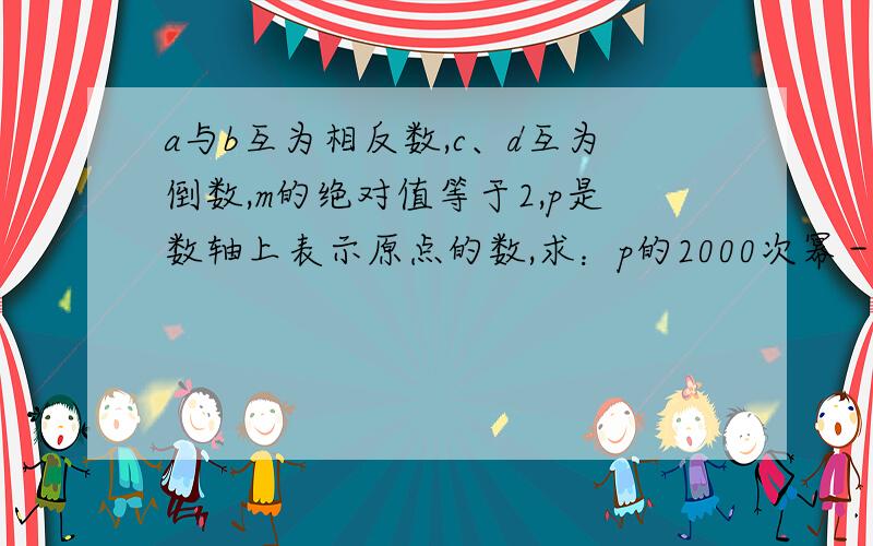 a与b互为相反数,c、d互为倒数,m的绝对值等于2,p是数轴上表示原点的数,求：p的2000次幂－cd+abcd/a+b